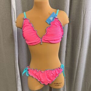 CUPSHE Pink and Blue Ruffle Bikini Set